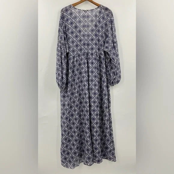 Boden US 14 Sarah Kaftan Dress Blue 0298 Ribbon maxi Paisley Whirl long sleeve - Picture 3 of 12